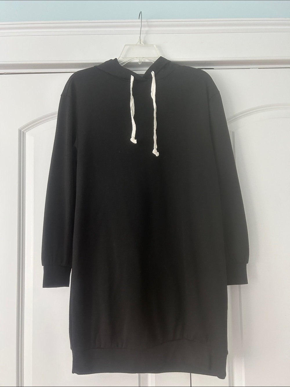 Anthropologie Black Hoodie Dress with White Drawstrings
